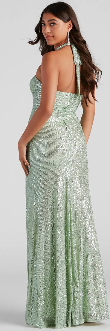 Kasey Formal Sequin Halter Dress