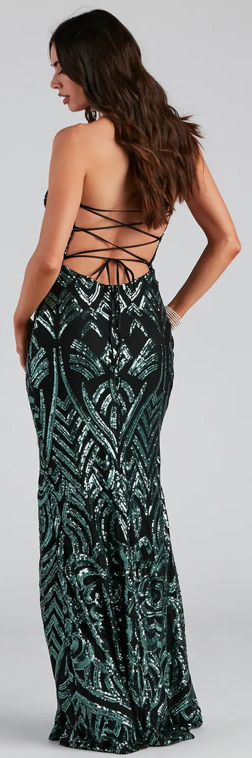 Cassy Formal Sequin Lace Up Dress