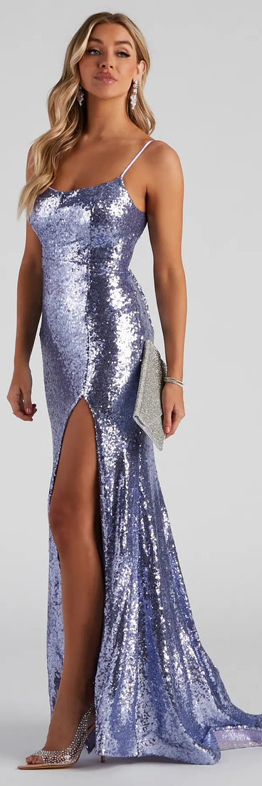 Lex Formal Sequin Open-Back Dress