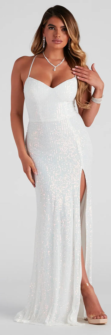 Loretta Formal Sequin Lace-Up Dress