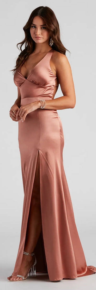 Cindy Formal Satin V-Neck Long Dress