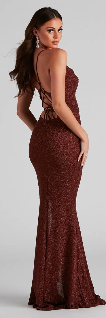 Sara Formal Glitter Lace-Up Dress