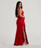 Sam Formal Satin Open Back Dress in red, a stylish red dress with a flattering fit and fabric that adds allure to your look, perfect for wedding guest attire, cocktail events, or making a bold statement on a date night.
