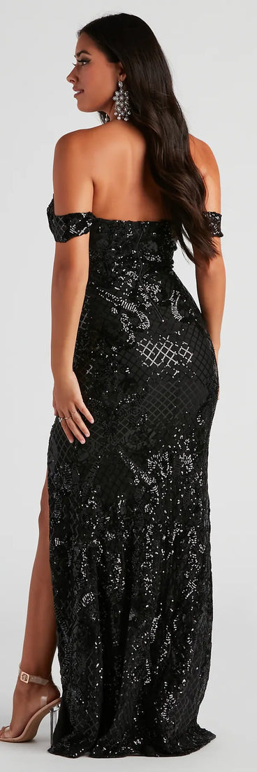 Penelope Off-The-Shoulder Sequin Mermaid Dress