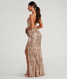 Step into Prom 2025 in a gold prom dress, where unique Windsor accents and the standout Kinsley Formal Sequin Mermaid Dress style come together.