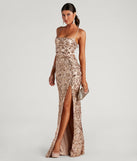 Step into Prom 2025 in a gold prom dress, where unique Windsor accents and the standout Kinsley Formal Sequin Mermaid Dress style come together.