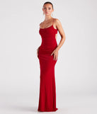 The Mckayla Formal Scoop Neck Dress is an elegant red formal dress in a rich seasonal color and with unique design accents that make dressing up for winter parties, holiday balls, or festive gatherings effortless!