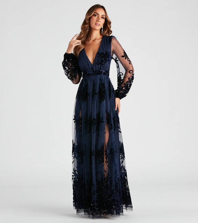 navy blue dress for baby girl Evelyn Formal Plunge A-Line Dress
