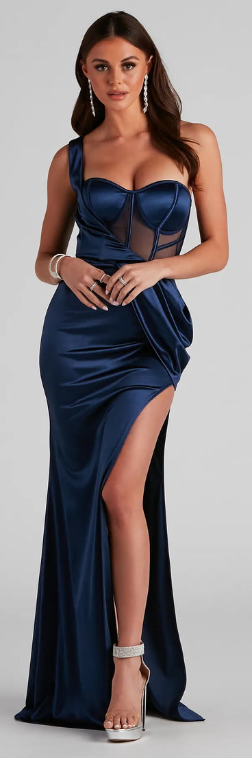 Lo Formal One-Shoulder Satin Corset Dress