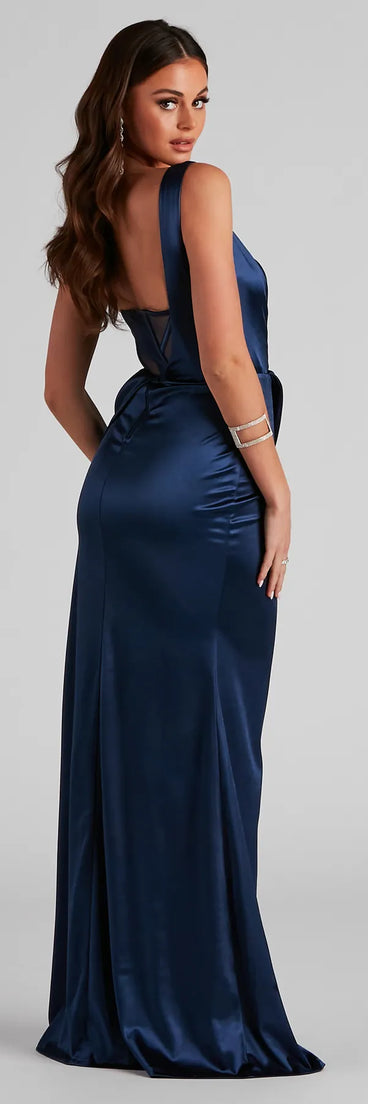 Lo Formal One-Shoulder Satin Corset Dress