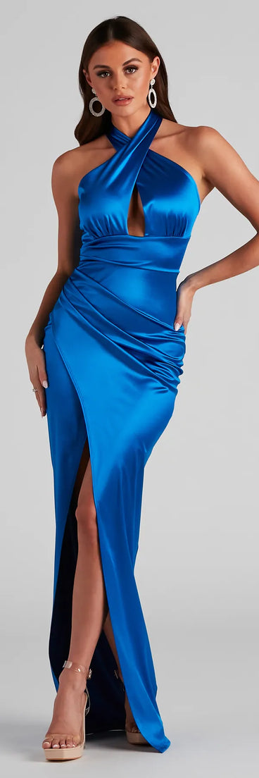 Kaylee Halter Satin Formal Dress