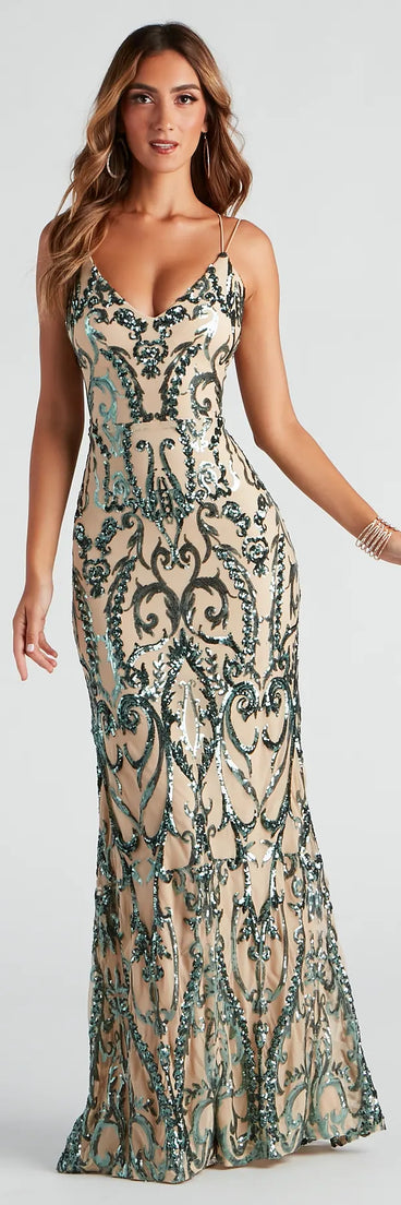Natalie Sequin Scroll Formal Dress