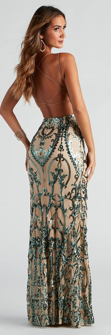 Natalie Sequin Scroll Formal Dress