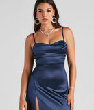 Whether it's the color or silhouette of the Marissa Formal Satin Cowl Neck Dress, this navy bridesmaid dress is a gorgeous pick for a maid-of-honor or to create a bridal party look ready to celebrate!