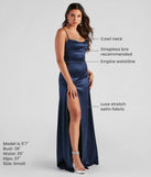Celebrate in style with the Marissa Formal Satin Cowl Neck Dress, a navy blue formal wedding guest dress featuring an elegant silhouette and luxe details, perfect for a black-tie celebration.