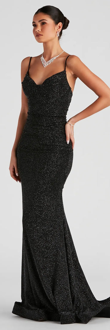 Keep it classic with the Shay Formal Lurex Glitter Dress, a feed-worthy pick from Windsor's black homecoming dress collection made to stop their scroll from pictures to the dance floor.