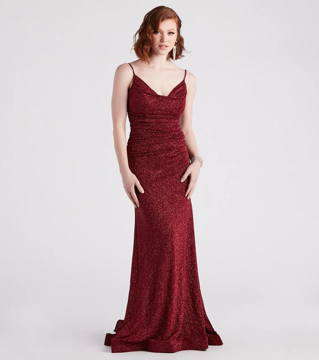 slim fit dress slacks Shay Formal Lurex Glitter Dress