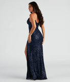 Stand out in a crowd with the Haven Cutout Sequin Formal Dress, a glamorous navy sequin dress that sparkles effortlessly as an NYE party gown, wedding guest dress, or must-have evening wear for formal events like military balls and winter formals.