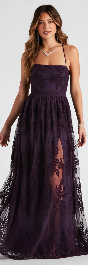 Desiree Formal Flocked Mesh Dress