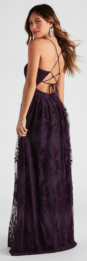 Desiree Formal Flocked Mesh Dress