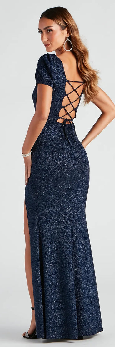 Own your moment in the Sophie Glitter Knit Mermaid Dressin navy blue, a standout 2025 Homecoming Dress that captures all the glam and energy of the night.