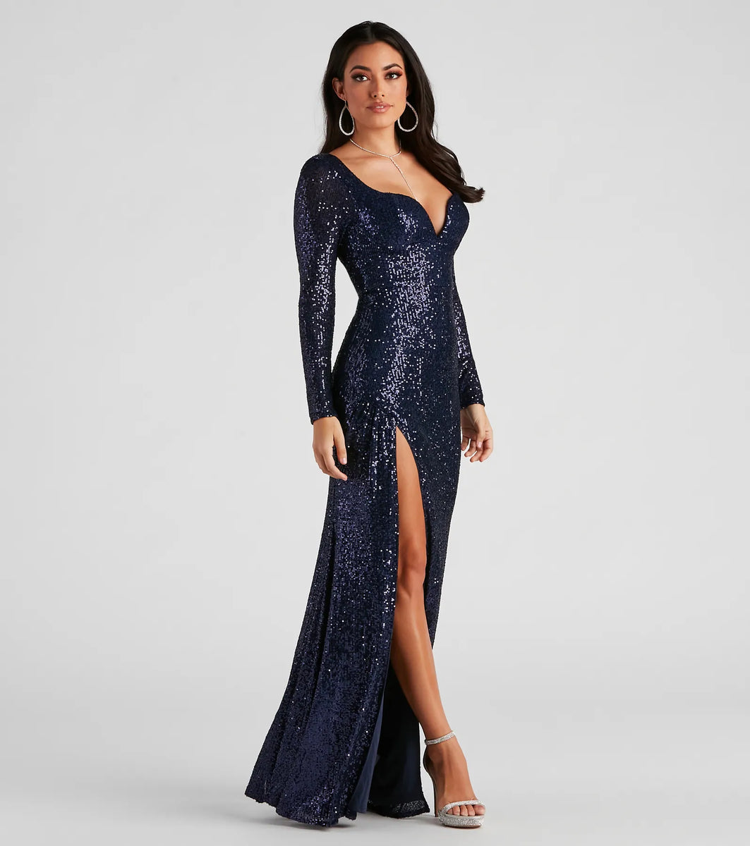Womens' Butterfly Sleeves Sequin Mermaid Dress