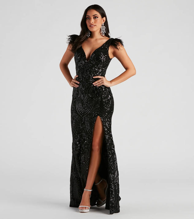 Elle Formal Sequin Feather Long Dress | Windsor Elle Formal Sequin Feather Long Dress | Windsor
