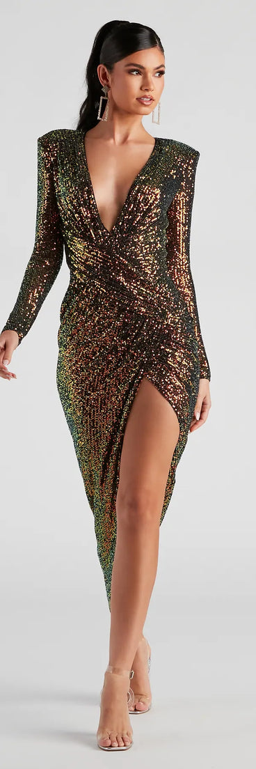 Malika Sequin Asymmetrical Long Dress