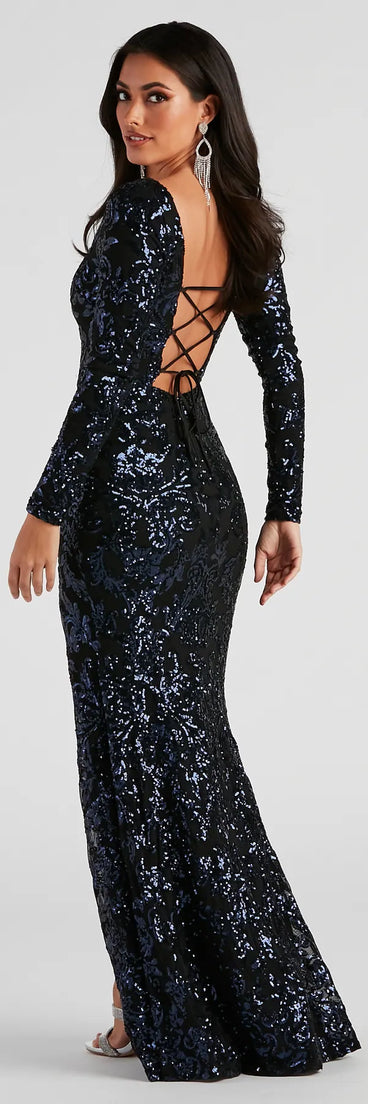 Arial Formal Sequin Lace-Up Dress