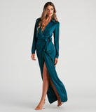 Leona Wrap-Front Satin Formal Dress