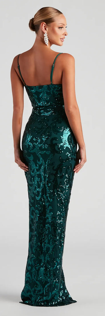 Leah Formal Sequin Mesh Long Dress