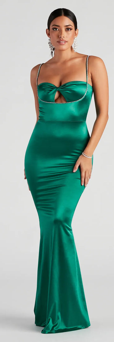 Analynn Formal Satin Rhinestone Trim Dress