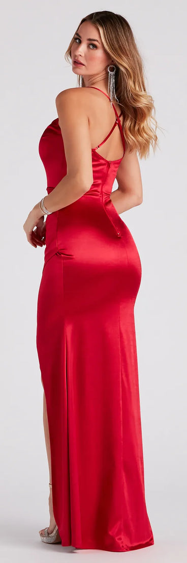 Katelyn Ruched Satin Mermaid Dress