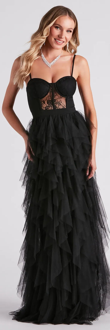 Ruth Formal Lace Tulle Ruffled Dress
