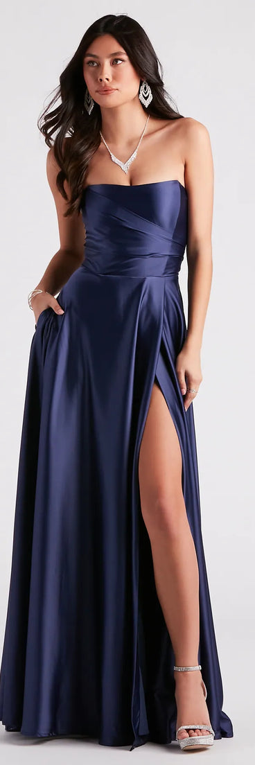 Briana Formal Satin Strapless A-Line Dress