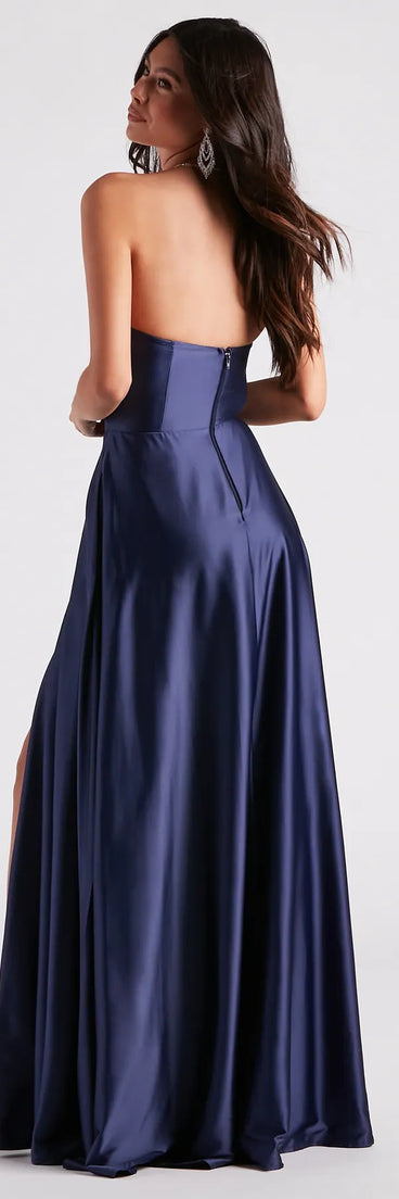 Briana Formal Satin Strapless A-Line Dress