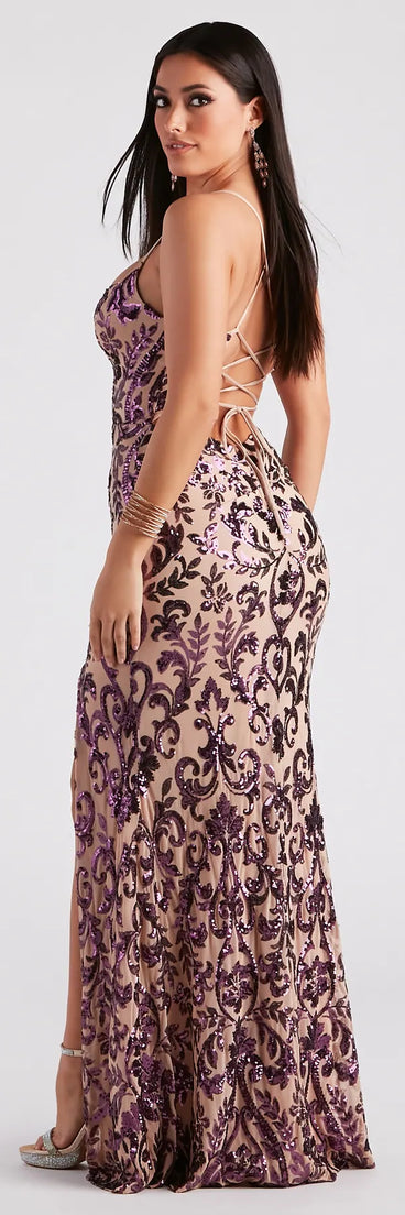 Own your moment in the Lori Formal Sequin Lace-Up Long Dressin plum, a standout 2026 Prom Dress that captures all the glam and energy of the night.