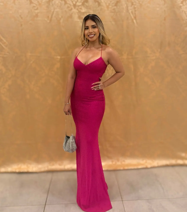 Own every entrance in the Blair Lace-Up A-Line Rhinestone Formal Dress, a fuchsia party dress perfect for milestone birthdays and grad parties, or dancing through summer nights and unforgettable bachelorette celebrations.