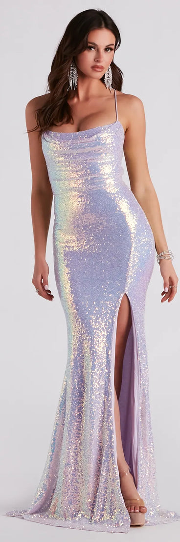 Sydney Sequin Lace-Up Mermaid Dress