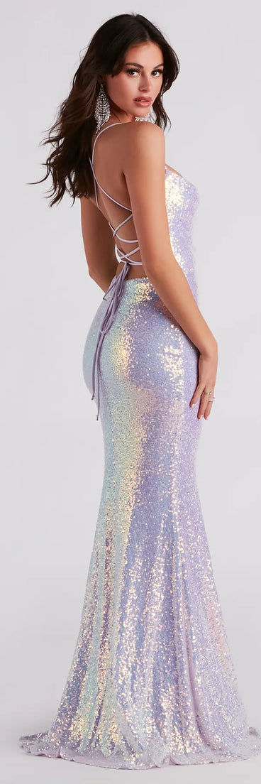 Sydney Sequin Lace-Up Mermaid Dress