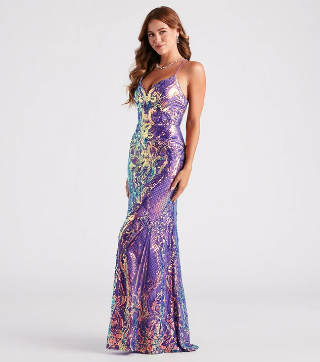 windsor mermaid dress Camren Formal Sequin Strappy Mermaid Dress