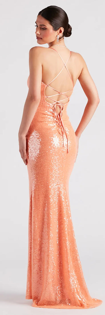 Ariella Formal High Slit Sequin Mermaid Dress