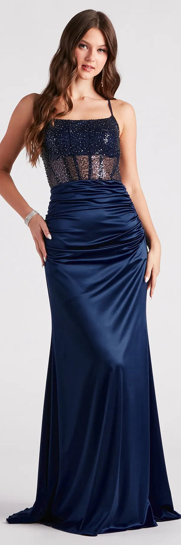 Carrie Formal Satin Sequin Corset Dress