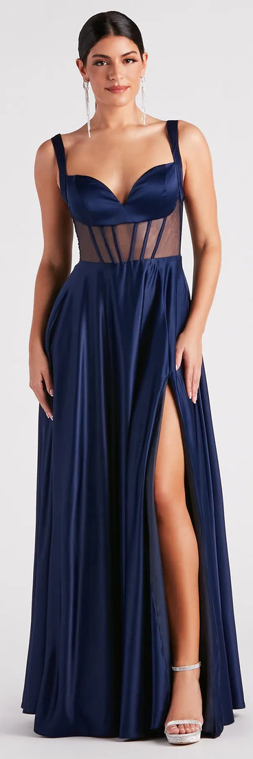 Katheryn Formal Satin Corset A-Line Dress