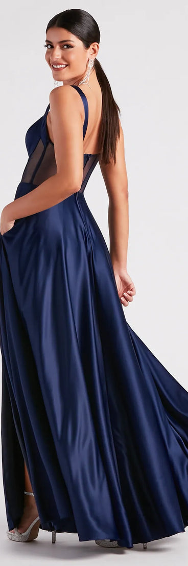 Katheryn Formal Satin Corset A-Line Dress