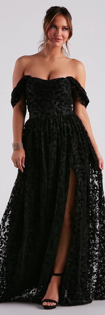 Nyra Formal Flocked Velvet A-Line Dress