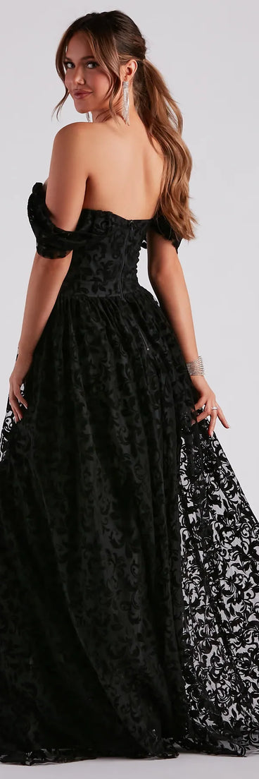 Nyra Formal Flocked Velvet A-Line Dress