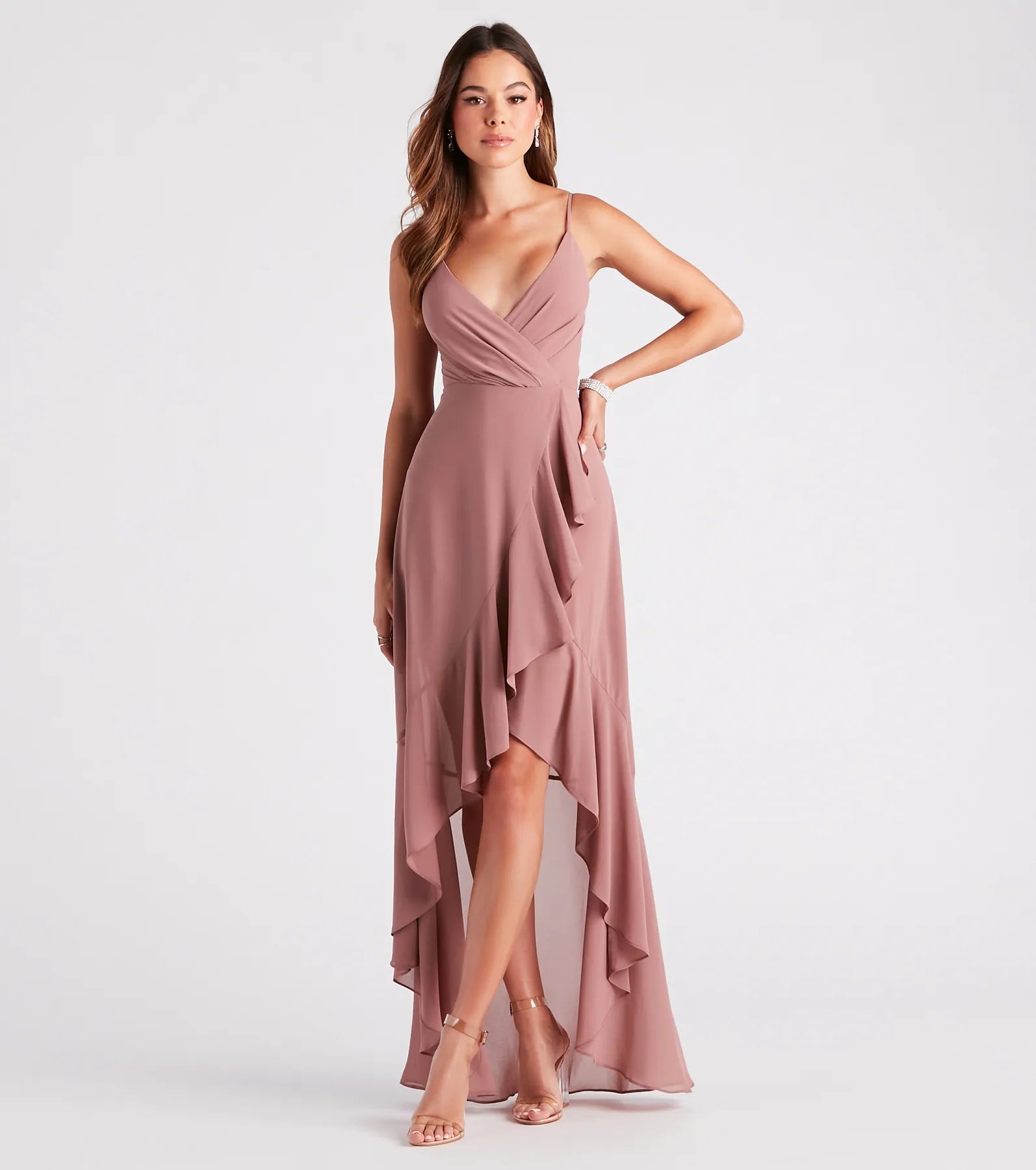 【関税＆送料込み】ChloAC Dress Gracie Formal Chiffon A-Line High Low Dress | Windsor