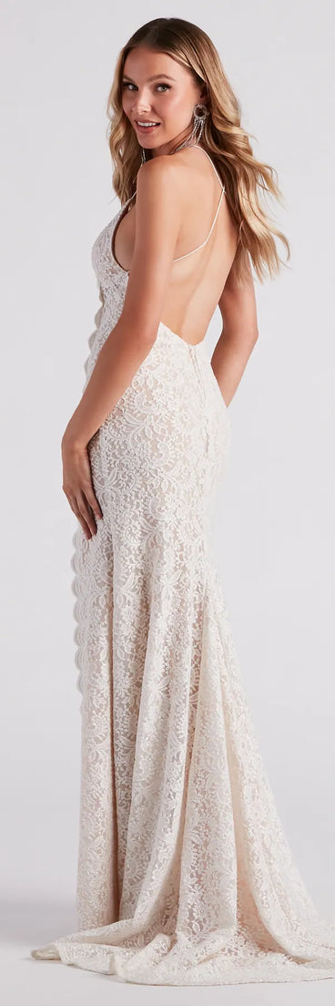 Cora Lace V-Neck Mermaid Formal Dress