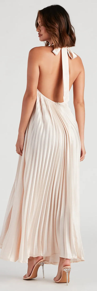 Kacey Formal Halter Pleated Long Dress